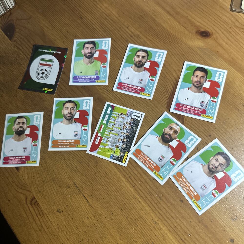 2026 FIFA Panini World Cup Team 9 Iran (IRN) Sticker Lot 1/2/5/6/8/12/13/15/16